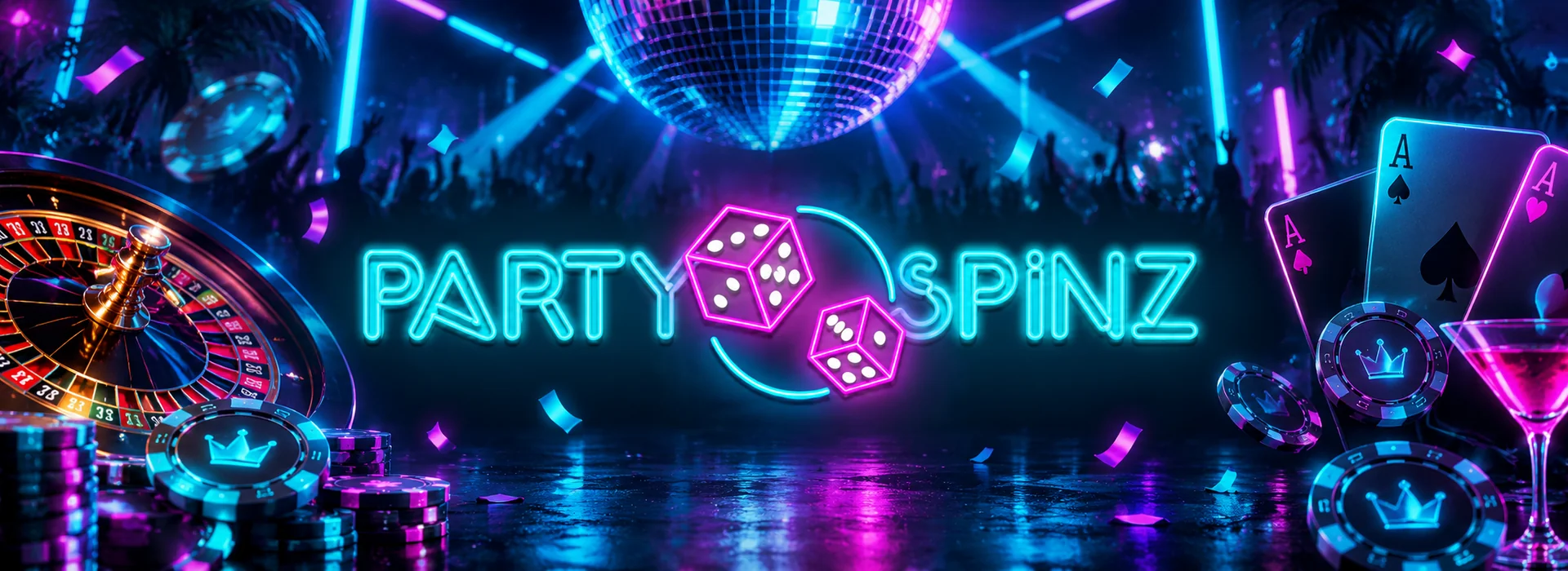 Bandeau PartySpinz Casino annonçant le pack de bienvenue de 900 % jusqu'à 1 750 € et 150 tours gratuits